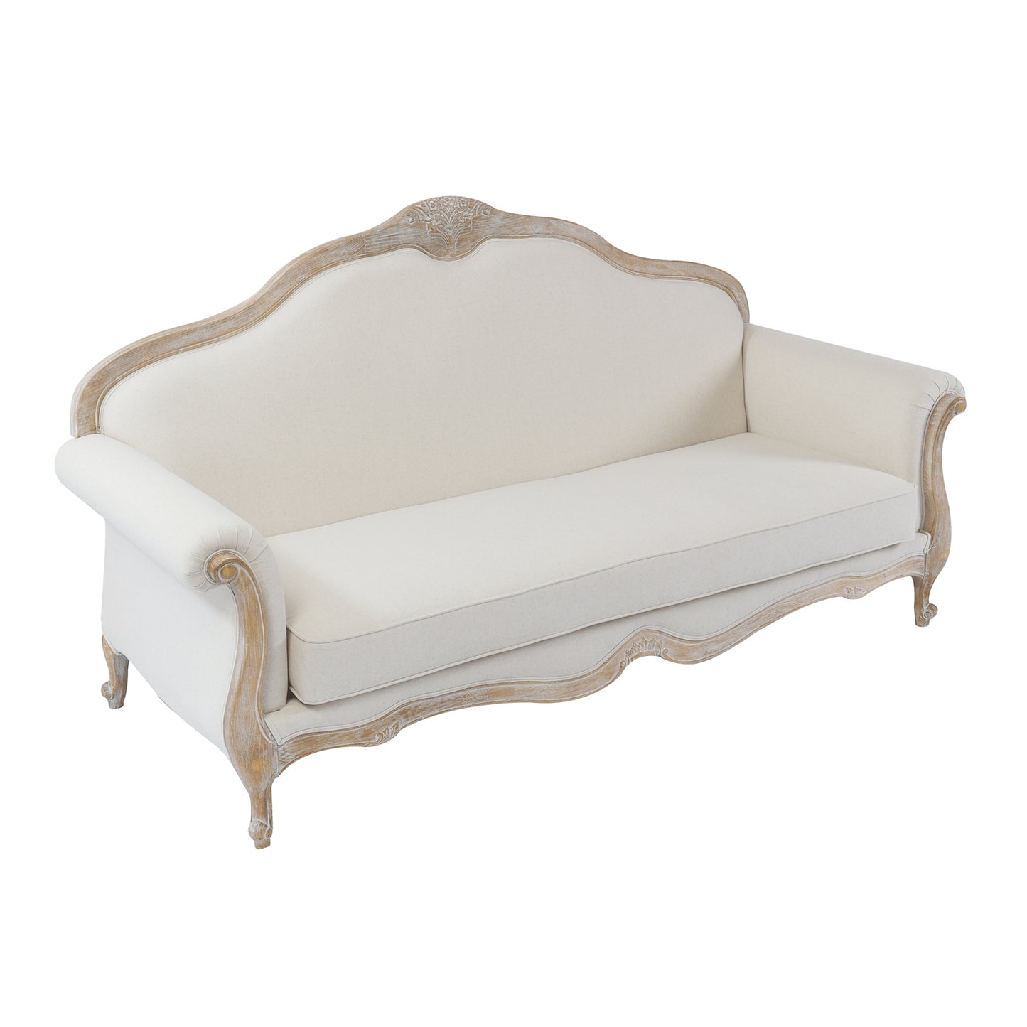 3SWing Chair Linen Fabric Oak Wood White Washed Finish Rolled Armrest +2S+1X Wing Chair Oak Wood White Washed Finish Rolled Armrest Linen Sofa Fabric