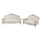 Oak Wood White Washed Finish Rolled Armrest 3+2 Seater Sofa Set Linen Fabric