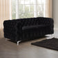 2 Seater Sofa Classic Button Tufted Lounge in Black Velvet Fabric with Metal Legs