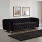 3 Seater Sofa Classic Button Tufted Lounge in Black Velvet Fabric with Metal Legs