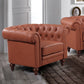 Single Seater Brown Sofa Armchair for Lounge Chesterfireld Style Button Tufted in Faux Leather