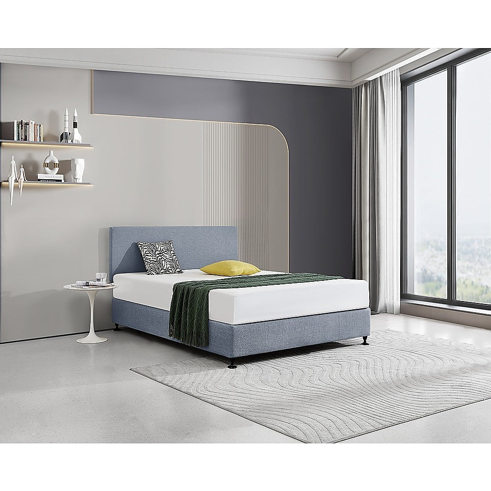 Linen Fabric Queen Bed Deluxe Headboard Bedhead - Berlin Blue