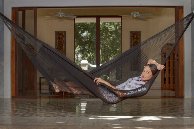 Mayan Legacy King Size Outdoor Cotton Mexican Hammock in Black Colour